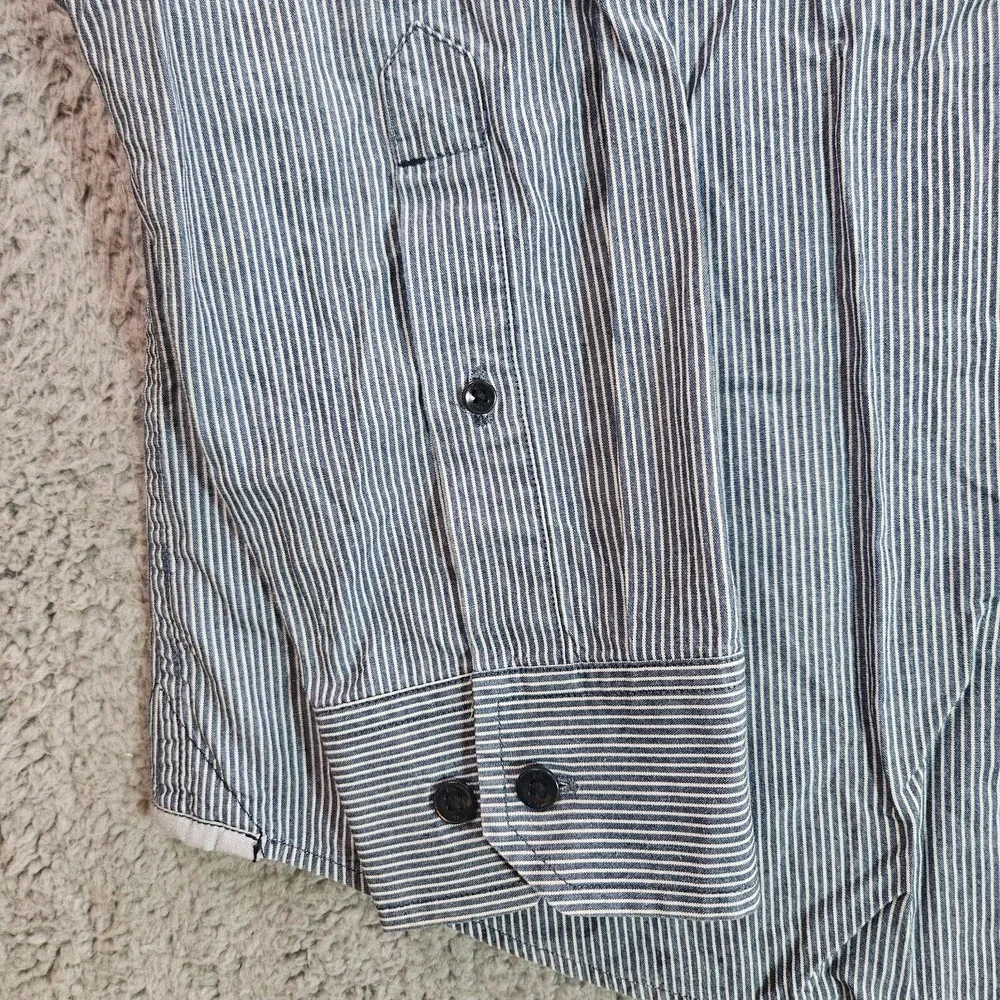 Banana Republic Shirt Men XL 17-17.5 Flip Cuff Button Up Blue‎ White Striped
